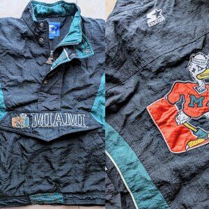 UM Miami Hurricanes 90s STARTER puffer 1/2 jacket L black NCAA University vtg